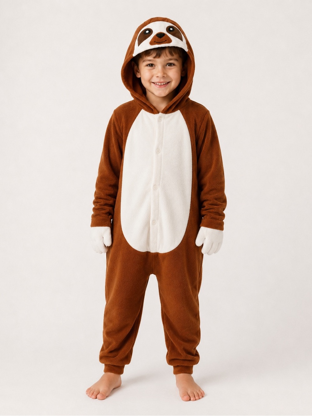 Kids Sloth Costume Onesie Hooded Fleece Pajamas Size 4/5